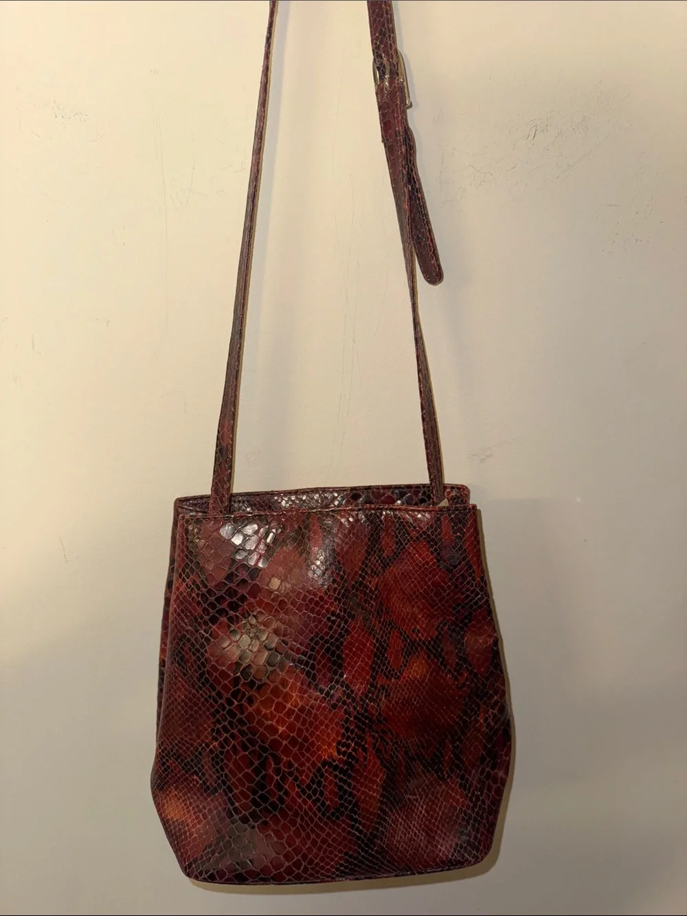 Vintage Carla Sade  Burgundy Snake-Print Shoulder Bag